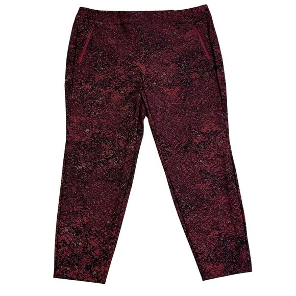 NWT Lane Bryant On The Go Ankle Pants Womens 18 Burgundy Abstract Pockets - Picture 2 of 8